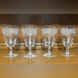 1871 Set of 4 Vintage etched footed glasses